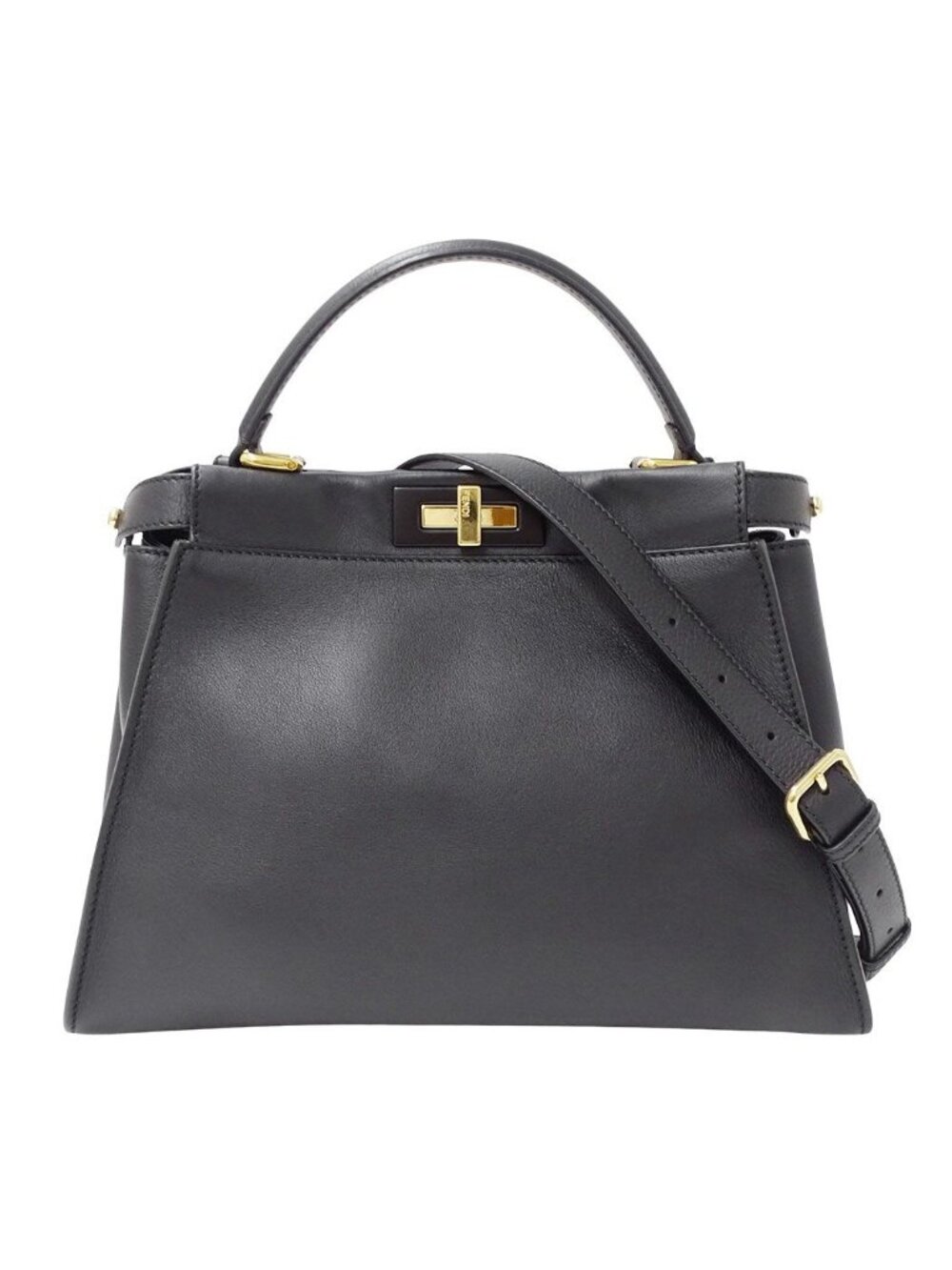 Fendi 2-Way Shoulder Bag Leather Peekaboo Regular Black Handle Simple